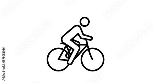Title: Cyclist Riding Bicycle Line Icon Vector – Sports Cycling Minimal Outline Illustration