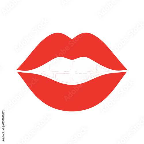 Red Lips Icon Showing Teeth with Bold Outline