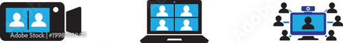 Video conference icon, online meeting communication call screen vector.