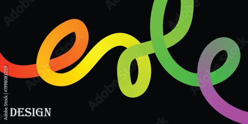 Multicolored swirling design elements form vibrant graphic patterns on black