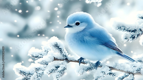 silver little bird made of small particles of glass, futuristic, sitting on a tree branch, 100% white