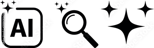 Ai logo icon magnifying glass sparkles with artificial intelligence, sparkles