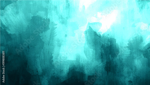 Abstract Vector teal watercolor background with brush strokes and textures, creating a calming artistic design with turquoise shades.