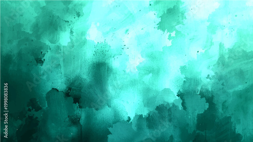 Canvas Print Abstract Vector turquoise watercolor painting with textured ethereal splashes and artistic ink blotches