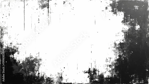 Tablou pe pânză Abstract Vector Grunge distressed monochrome border with black splatters and scratches creating an artistic frame and abstract texture and rough edged background