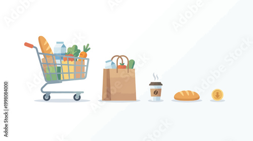 Inflation and cost of living impact on food purchasing power vector