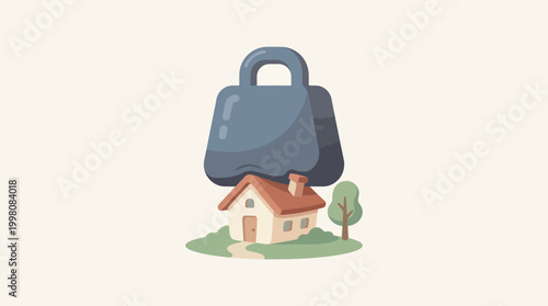 Flat Vector Illustration of House Under Heavy Financial Weight