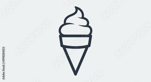 Flat 2D minimalist ice cream cone, soft swirl top, simple geometric shapes, solid dark color, clean outline style, centered icon, modern minimal design, no gradients, smooth curves