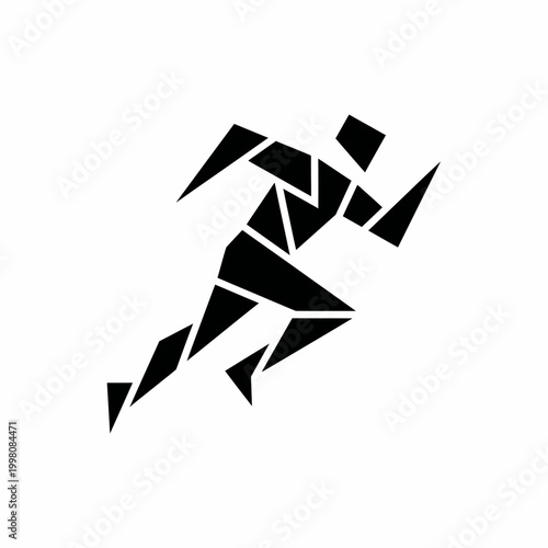 Abstract Geometric Silhouette of a Running Athlete Man, Minimalist Polygonal Runner Figure on White Background
