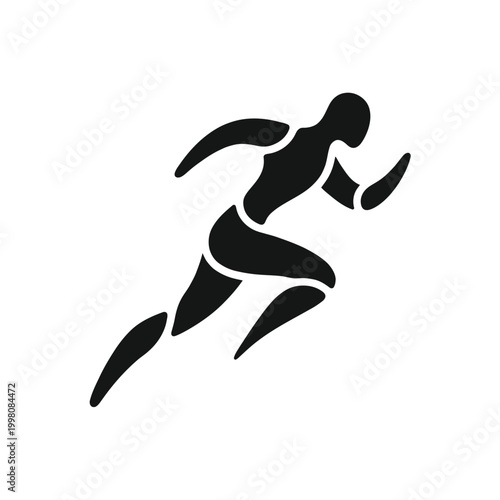 Stylized Black Silhouette Icon of an Athlete Running Fast in Sprint Motion