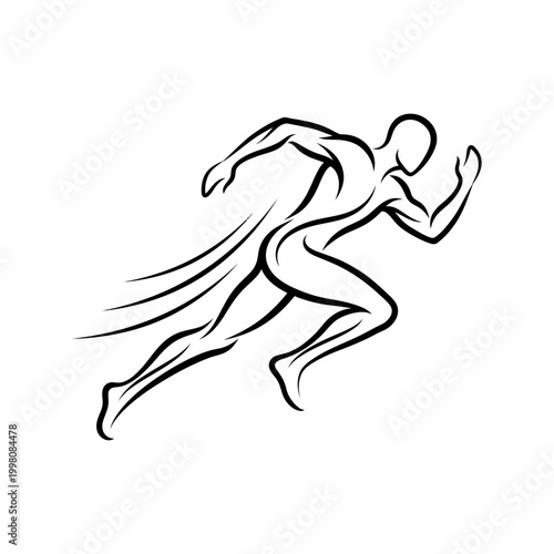 Minimalist black and white line art illustration of an athlete sprinting, representing speed and athletic performance