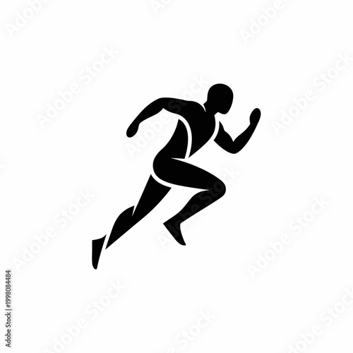 Silhouette of a male athlete sprinting fast, minimalist black runner icon isolated on white background