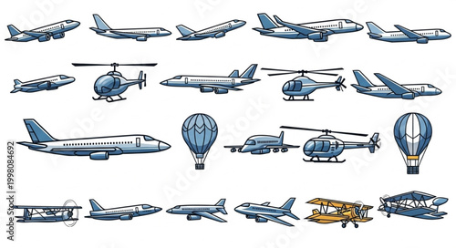 Fotografía Collection of various aircraft and hot air balloons.