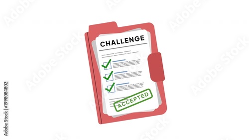 Animation of a Challenge Document Sheet with Accepted Stamp Effect for Motivation, Goal Setting and Business Commitment