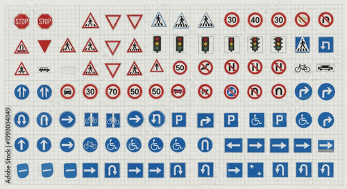 Obraz na plátně Collection of various traffic road signs and symbols.