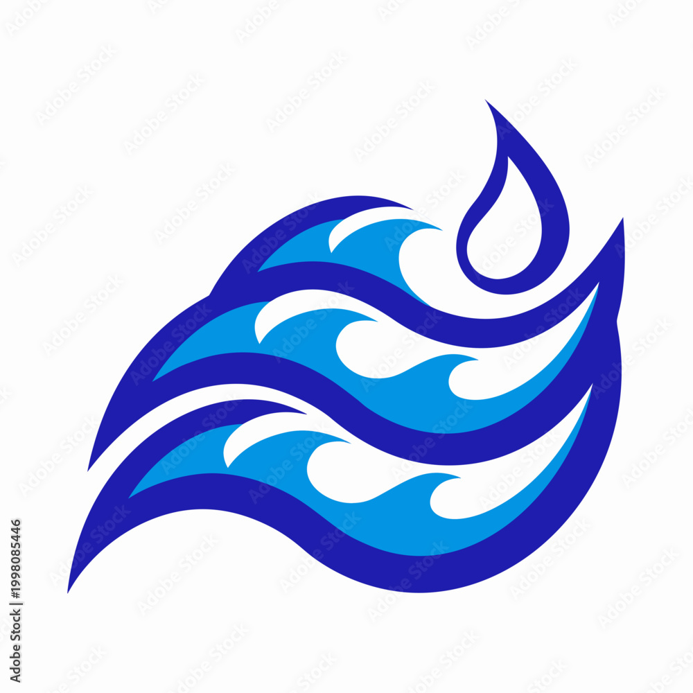 Fototapeta premium World Oceans Day Layered Waves Water Droplet Marine Icon Vector