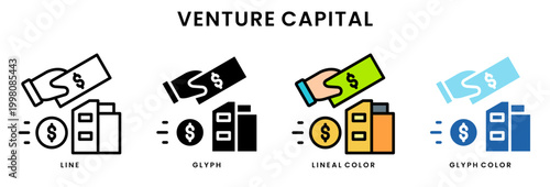 Venture capital icon set line glyph lineal color and glyph color styles startup funding investment business financing concept