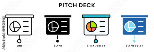 Pitch deck icon set line glyph lineal color and glyph color styles business presentation analytics chart concept for startup and finance