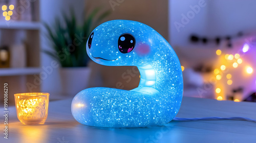 Silicone night light, cartoon doll, zodiac snake shape, cute chubby body, playful smile, warm