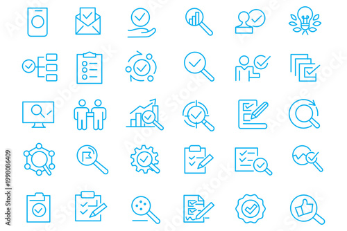 Inspection line icon set. Set of  outline icons related to inspection, examination, quality control, testing, check and others. Editable stroke. Vector illustration