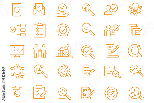 Inspection line icon set. Set of  outline icons related to inspection, examination, quality control, testing, check and others. Editable stroke. Vector illustration