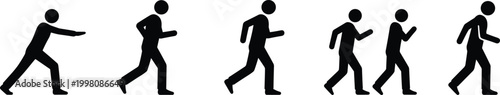 Pictogram man silhouette collection featuring person stretching walking running and moving in various poses isolated on white background for design,