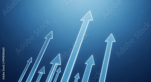 Vászonkép Blue arrow shapes pointing upwards against a gradient background high quality