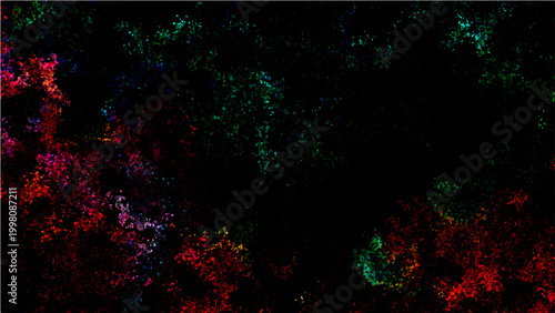 Vector Abstract Colorful and complex fractal art pattern, intricate blend of hues dances against dark backdrop, evoking sense of wonder.