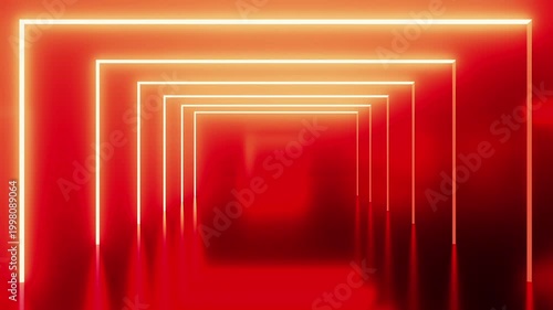 Neon geometric tunnel with bright lights and vivid shapes