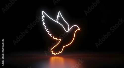 Glowing neon dove silhouette representing peace and spirituality