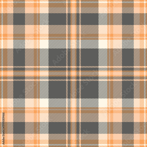 Christmas vector plaid texture, female seamless textile tartan. Valentines day background check pattern fabric in orange and grey colors.