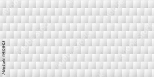 Seamless white tile pattern. Square ceramic tiled texture for bathroom wall, kitchen floor, pool surface. Repeating mosaic grid background. Repeated light grey brick wallpaper. Vector pattern
