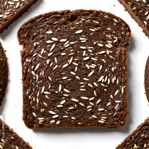 Pumpernickel Thin Slice with Caraway Seeds Isolated on White Backgroun