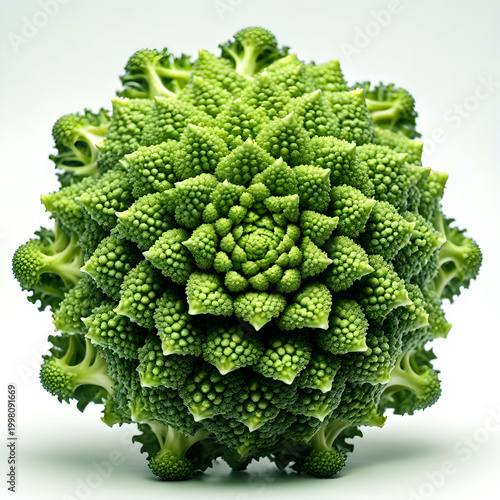 Romanesco Broccoli Lime Green Fractal Spiral Isolated on White Backgro