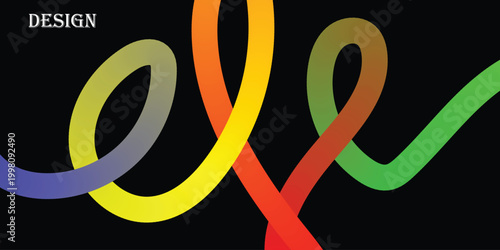Fotografie Vibrant colorful ribbons entwined in a creative design on a black background