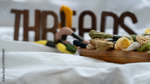 DIY Craft Supplies for Embroidery and Hand Stitching Projects on Table