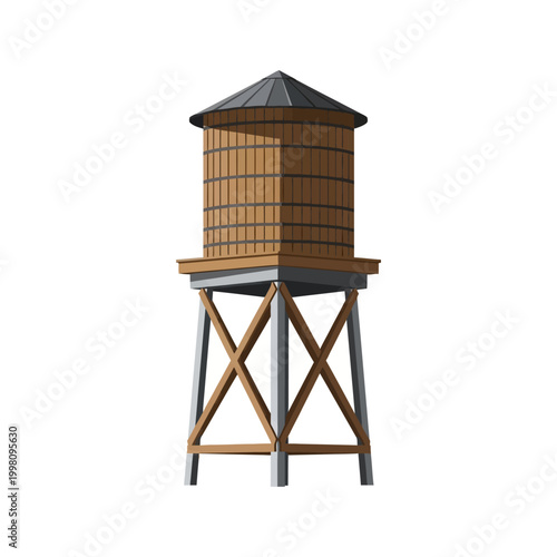 Architectural vector illustration of a traditional wooden water tower, an iconic structure for essential community utilities