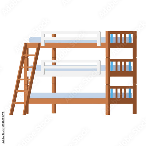 Modern wooden bunk bed vector illustration. Ideal for hostel, dormitory, or children's room design concepts