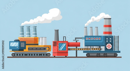 Foto Industrial factory with smoking chimneys and machinery.