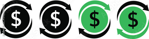 Currency Exchange Icon Set Featuring Dollar Symbols with Arrows for Finance, Business, and Economic Themes