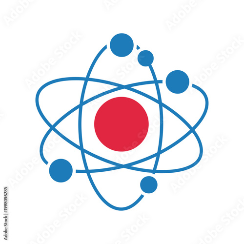 Atom orbit vector illustration showing simplified structure of atomic nucleus and electrons
