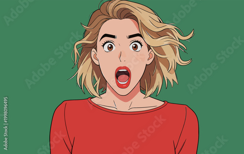 Shocked young woman with bobbed blonde hair in retro pop art style