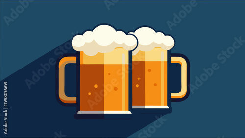 A simple vector illustration of two frothy beer mugs side by side, suitable for brewery or oktoberfest themes.