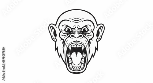 Fierce ape roaring with fangs and wide open mouth