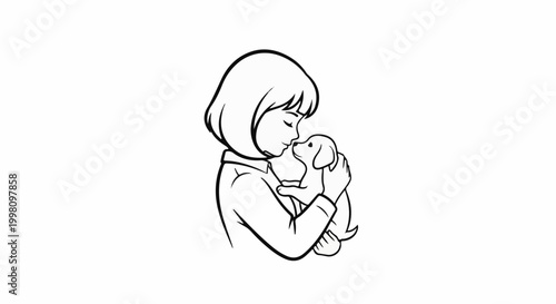 Gentle embrace between a child and a small dog, tender moment
