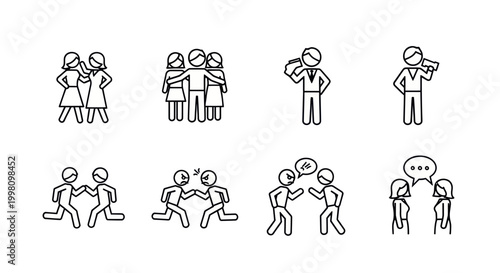 Communication and Relationship Outline Icons Set