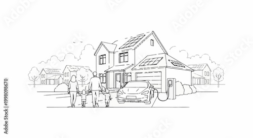 Family arrives at solar-powered home with electric car charging