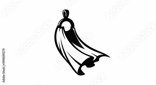 Flowing black cape design, isolated on white background, with loops