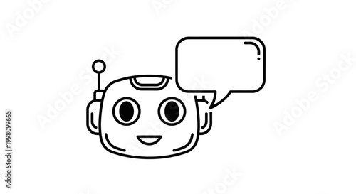 Cute cartoon robot with speech bubble thinking or communicating in flat design style