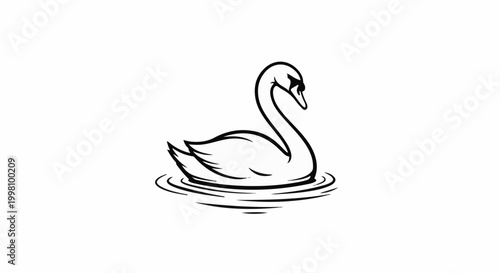 Elegant black and white line art of a swan gracefully floating on water